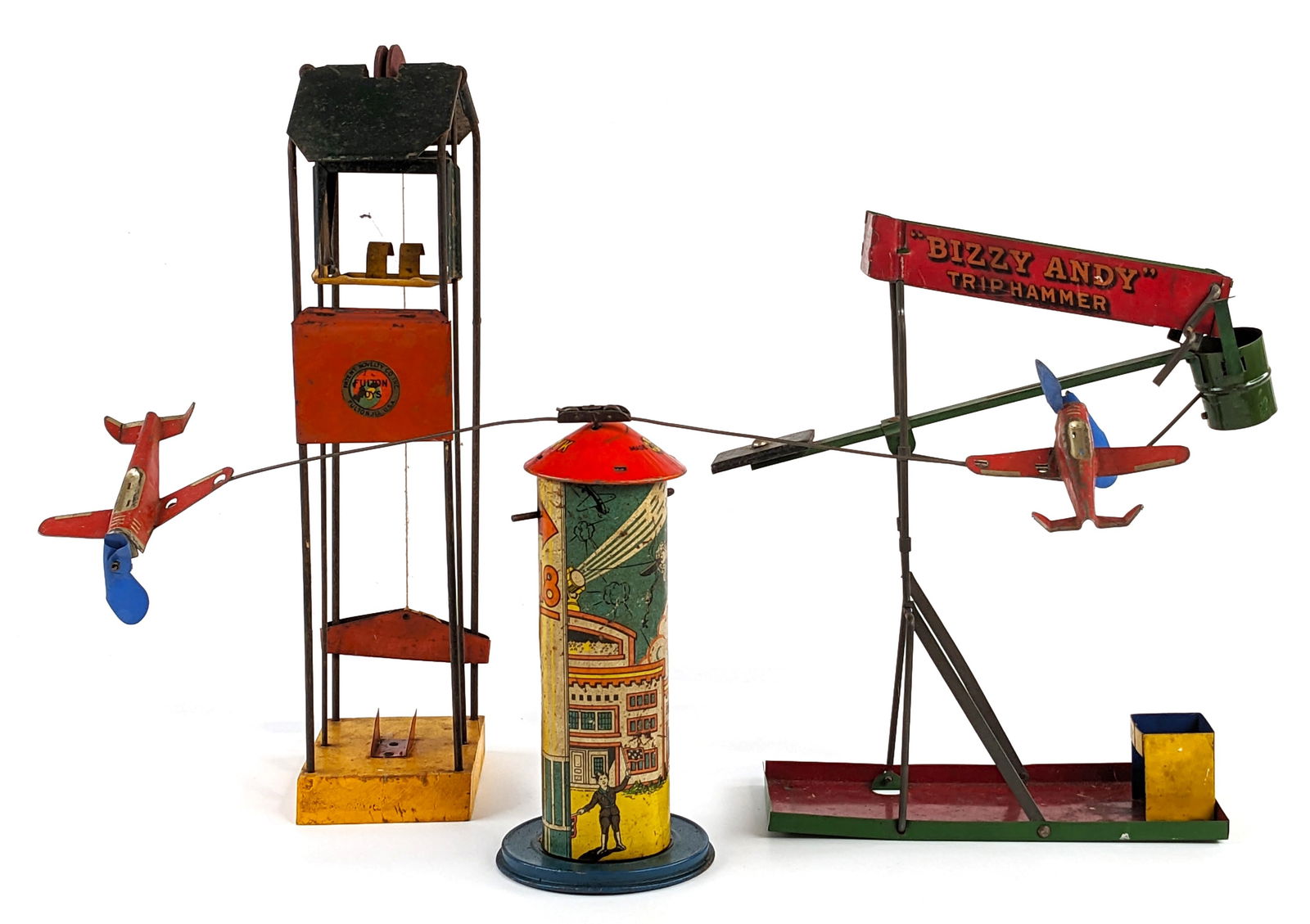Bizzy Andy Trip Hammer, Fulton Toys Elevator, & Marx Sky Hawk (1 of 16)