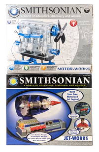 Smithsonian Jet-Works Jet Engine & Motor Works 4-Cylinder Engine Model Kits: Smithsonian Jet Works Jet engine model kit and Smithsonian Motor-Works 4-Cylinder engine model kit. Both boxes appear to be opened, but the kits inside appear to be new in the plastic bags. The boxes