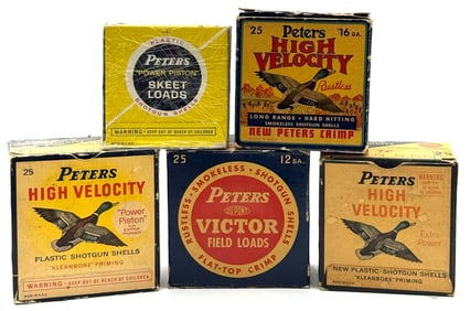 5 Vintage Peters Shotgun Shell Boxes with Ammo