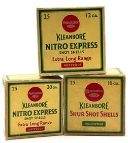 (3) Remington Dupont Kleanbore Nitro Express 12, 16 & 20 Ga Shotgun Ammo