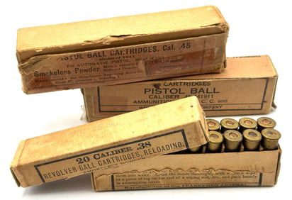 (3) M1911 .45 & .38 Cal Pistol Ball Ammunition in Boxes