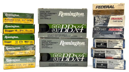 (13) Remington and Federal .12 , .20 & 16 Ga Shotgun Slugs, Buck Shot and Steel Shot Ammo