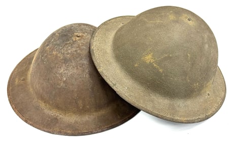 (2) WW I US M1917 Combat Doughboy Brodie Helmets