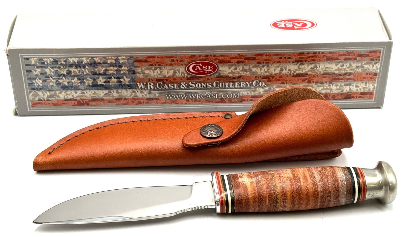 2015 Case XX Leather Hunter Mushroom Cap Fixed 4in Drop Point Blade Knife with Sheath 375-4 SS: 2015 Case XX Leather Hunter Mushroom Cap Fixed 4in Drop Point Blade Knife with Sheath 375-4 SS with Box.? Overall measures 9in long