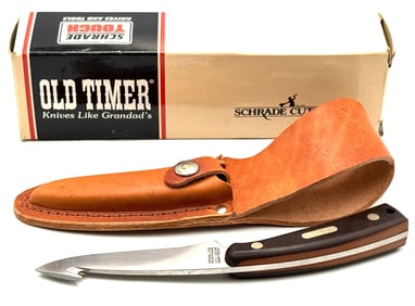 Schrade Old Timer 158OT USA Fixed Blade Knife Guthook Skinner w/Leather Sheath NIB