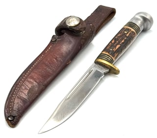 Western S-H48A Stainless Steel Fixed Blade Knife with Leather Sheath