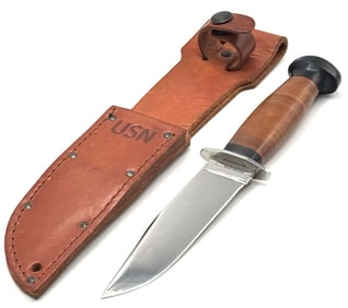 Boker Plus Leather Handle Fixed Blade Tactical Knife with Sheath