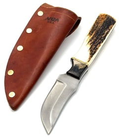 ANZA 7.5in Stag Fixed Blade Knife with Leather Sheath