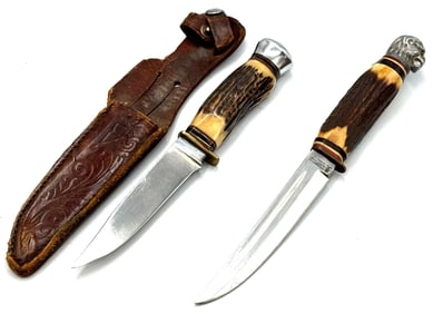 Kronenkrebs Solingen-Germany and Schmidt & Ziegler Stag Handle Fixed Blade Knives