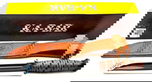 KA-BAR 1250 USMC Short Straight Edge Fighting Knife with Sheath