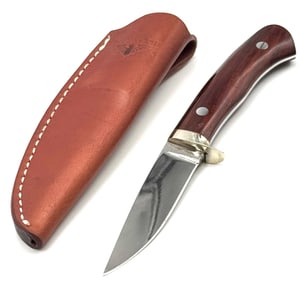 Paragon Cutlery Co. Fixed Blade Wood Handle Knife with Leather Sheath