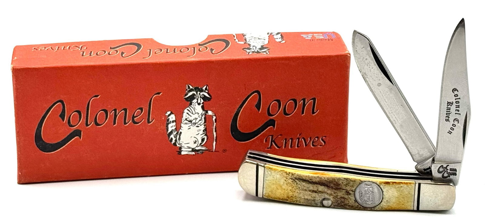 Colonel Coon Stag Mini Trapper CCGs54-5 Pocket Knife: Colonel Coon Stag Mini Trapper CCGs54-5 Pocket Knife with Box, overall measures 3in when closed