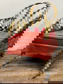 Vintage Red Upholstered Cow Horn Chair