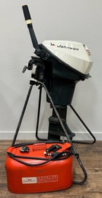 Johnson Motors Model 9R-71R Outboard Motor w/Stand & 6gal Johnson Fuel Tank