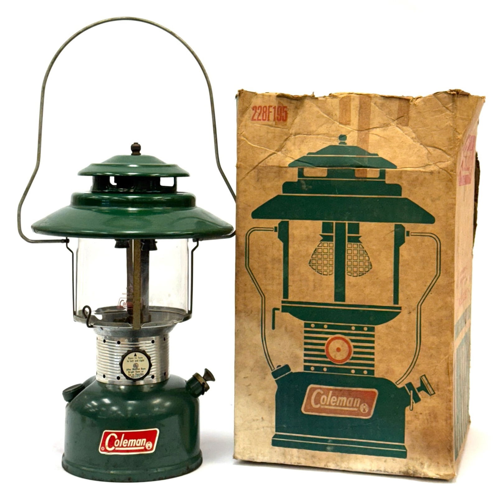 Coleman Model 228F195 Two-Mantle Green Lantern with Box: Coleman Model 228F195 Two-Mantle Green Lantern with Box