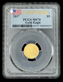 2017 U.S. Eagle Liberty $5 1/10oz Fine Gold Coin PCGS MS 70