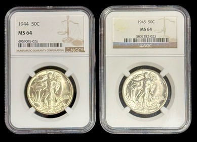 1944 & 1945 U.S. Silver Walking Liberty Half Dollars NGC MS 64