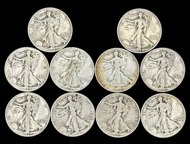 (10) U.S. Silver Walking Liberty Half Dollars