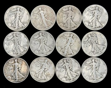 (12) U.S. Silver Walking Liberty Half Dollars