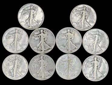 (10) U.S. Silver Walking Liberty Half Dollars