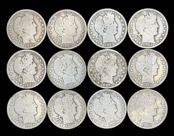(12) U.S. Silver Barber Half Dollars