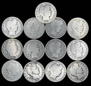 (13) U.S. Silver Barber Half Dollars