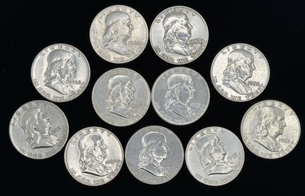 (11) U.S. Franklin Silver Half Dollars