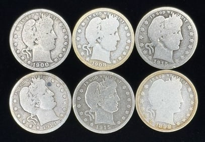 (6) U.S. Silver Barber Quarters