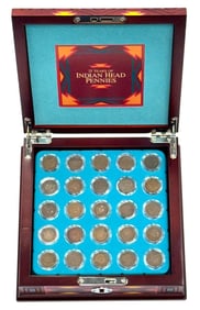 25pc 25 Years of Indian Head Pennies Collection in Wooden Display Box