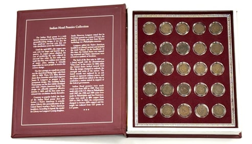 25pc Indian Head Pennies Collection in Book Display Box