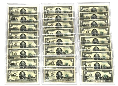 (25) $2 U.S. Federal Reserve Customized Statehood Bank Notes in protective cases