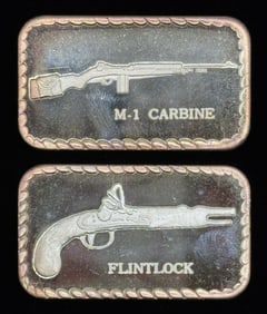 (2) One Troy Oz. .999 Fine Silver Bars Flintlock & M-1 Carbine