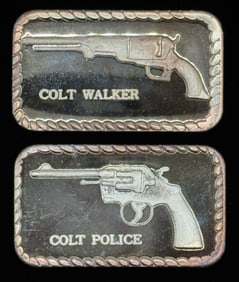 (2) One Troy Oz. .999 Fine Silver Bars Colt Walker & Colt Police