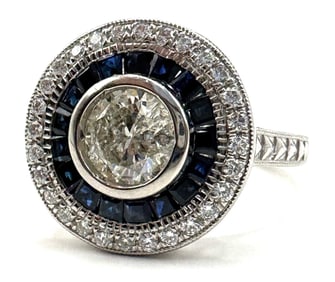 Platinum Diamond and Natural Sapphire Corundum Ring