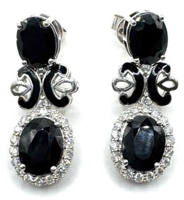18K White Gold 7.60ctw Sapphire and 0.53ctw Diamond Earrings