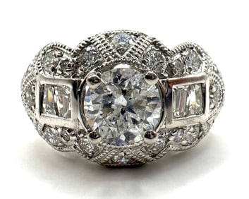 Platinum 1.76ctw Round Brilliant and Baguette Cut Diamond Ring