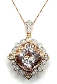 14K Rose Gold 13.37ct Morganite and 0.84ctw Diamond Pendant