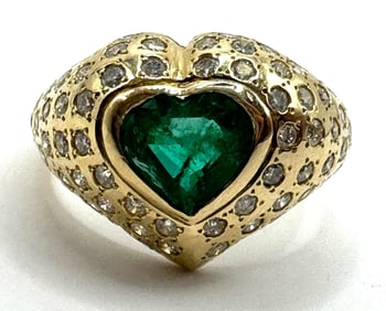 14K Yellow Gold 1.30ct Natural Emerald Beryl and 1ctw Diamond Ring
