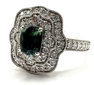 Platinum 0.65ct Alexandrite and 0.67ctw Diamond Ring