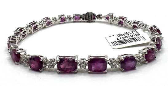 Platinum 15.76ctw Kashmir Sapphire & 0.55ctw Diamond Bracelet