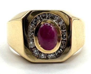 14K Yellow Gold Men's 0.25ctw Diamond & 0.60ct Ruby Ring