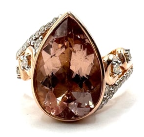 14K Two Tone Gold Natural 5.22ctw Morganite Beryl and 0.28ctw Diamond Ring