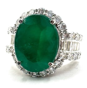 Platinum 7.76ct Brazil Emerald Beryl, 2.75 ctw Diamond Ring
