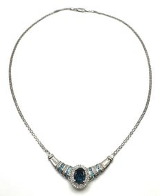 Italian Sterling Silver Blue Topaz & Diamond Necklace