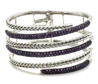 Sterling Silver Genuine Purple Amethyst Bangle Bracelet