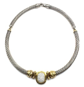 David Yurman Diamond 14K Gold & Sterling Cable Link Choker