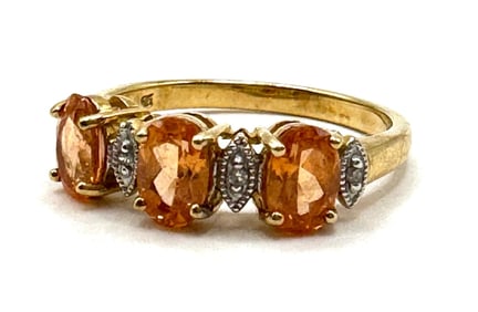 14K Yellow Gold Orange Sapphire & Diamond Ring