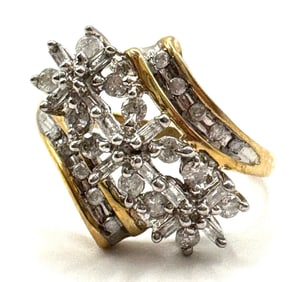 10K Yellow Gold Diamond Cluster Dinner Ring