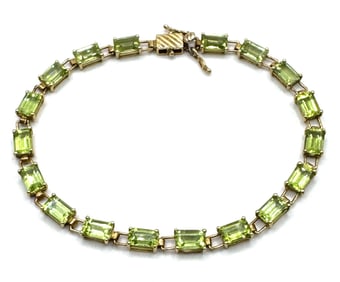 10K Yellow Gold Emerald Peridot Tennis Bracelet
