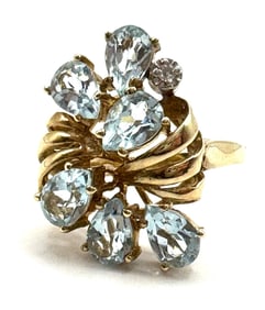 10K Yellow Gold Blue Topaz & Diamond Ring